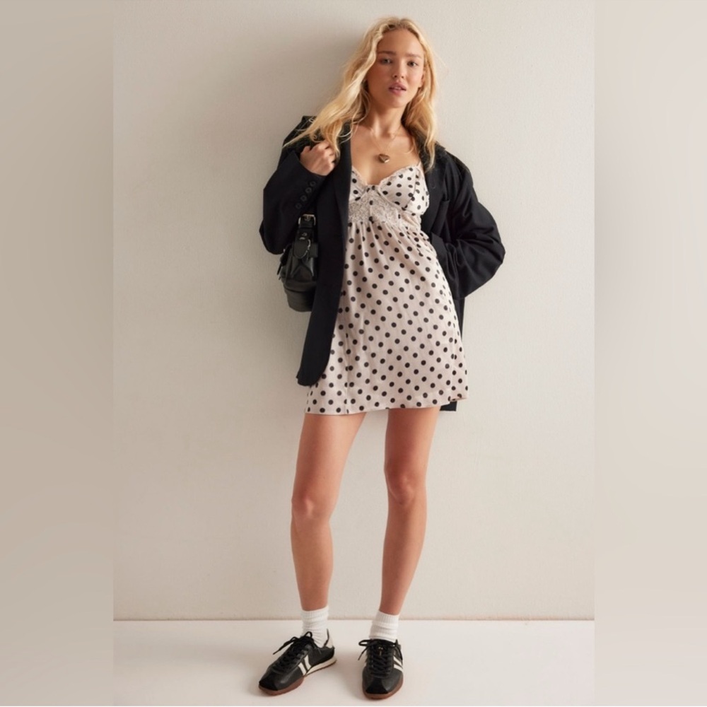 NEW Free People Black and White Polka Dot Mini Dress